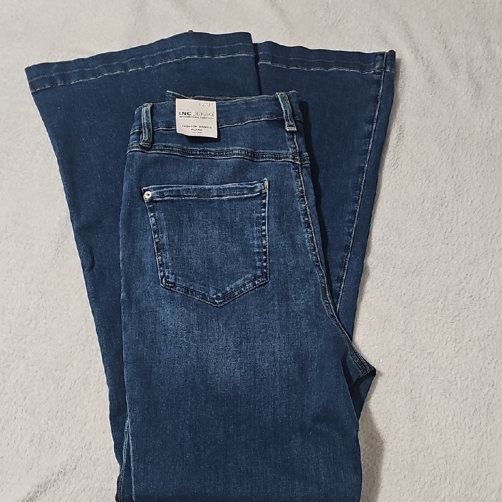 INC International Concepts Dark Blue Flare Jeans - Picture 3 of 12